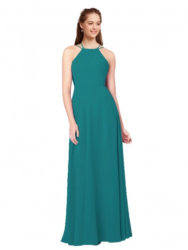 Soft Chiffon High Neck Open Back Sheath Hunter Bridesmaid Dress Manchester