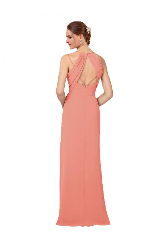 Soft Chiffon V-Neck Keyhole Back Sheath Desert Rose Bridesmaid Dress Manchester