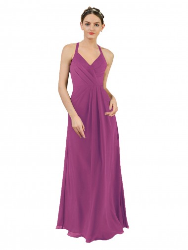 Soft Chiffon V-Neck Keyhole Back Sheath Wild Berry Bridesmaid Dress Manchester