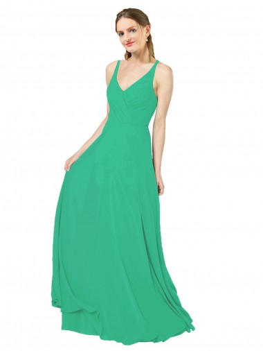 Soft Chiffon V-Neck Open Back Sheath Emerald Green Bridesmaid Dress Manchester
