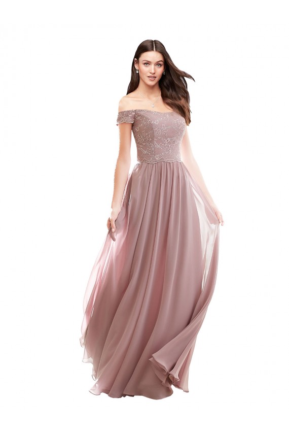 Soft Chiffon & Lace Off the Shoulder A-Line Pink Bridesmaid Dress Manchester