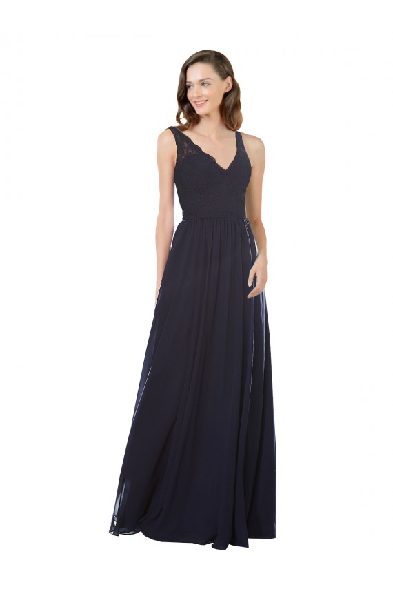 Soft Chiffon & Lace V-Neck Keyhole Back A-Line Dark Navy Bridesmaid Dress Manchester