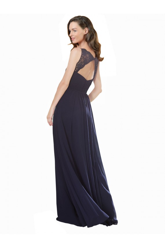 Soft Chiffon & Lace V-Neck Keyhole Back A-Line Dark Navy Bridesmaid Dress Manchester