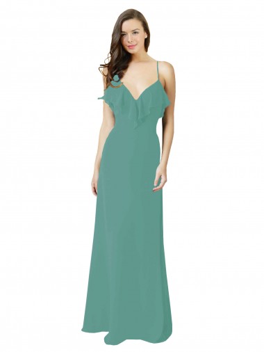 Soft Chiffon V-Neck A-Line Icelandic Silver Bridesmaid Gown Manchester