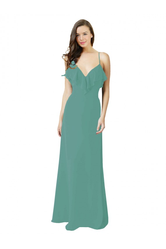 Soft Chiffon V-Neck A-Line Icelandic Silver Bridesmaid Gown Manchester