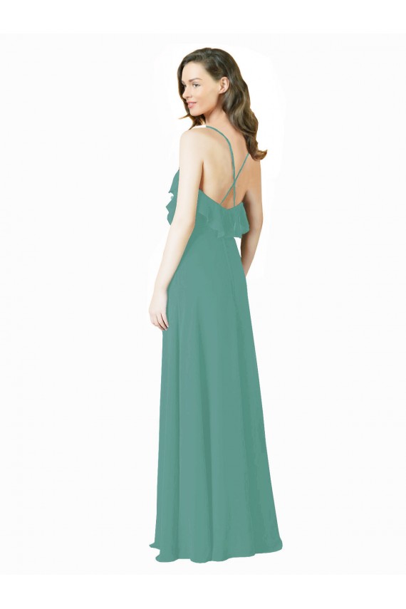 Soft Chiffon V-Neck A-Line Icelandic Silver Bridesmaid Gown Manchester