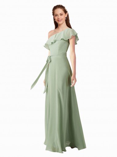 Soft Chiffon One Shoulder A-Line Smoke Green Bridesmaid Dress Manchester
