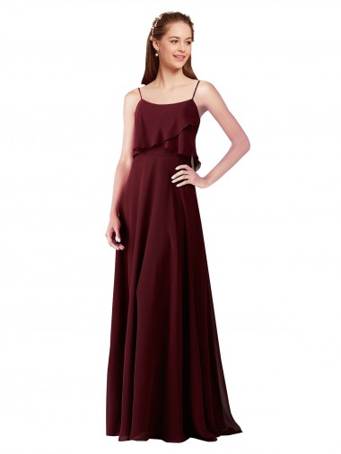 Chiffon Spaghetti Straps A-Line Burgundy Gold Bridesmaid Gowns Manchester