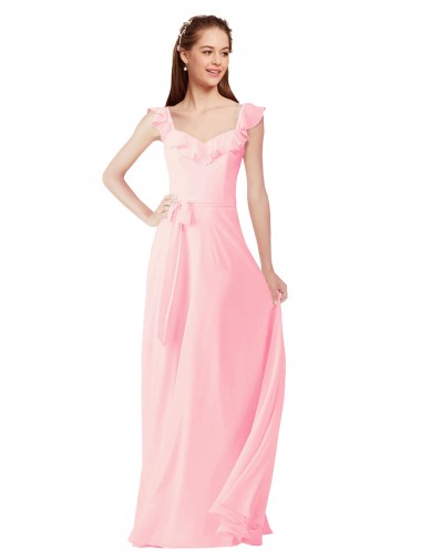 Soft Chiffon V-Neck A-Line Pink Bridesmaid Dress Manchester