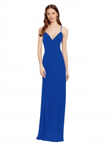 Soft Chiffon V-Neck Keyhole Back A-Line Royal Blue Bridesmaid Dress / Formal Dress Manchester