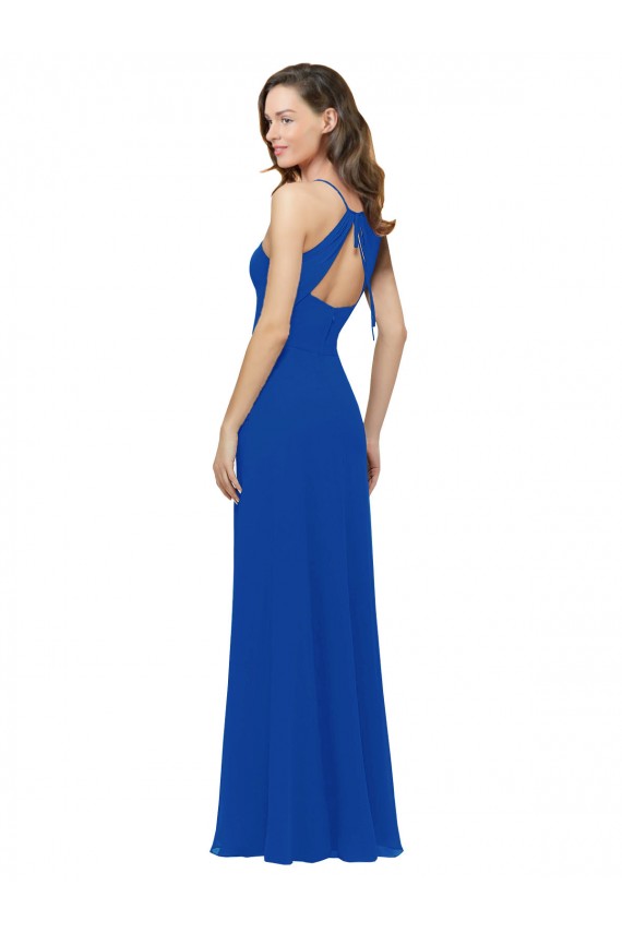 Soft Chiffon V-Neck Keyhole Back A-Line Royal Blue Bridesmaid Dress / Formal Dress Manchester