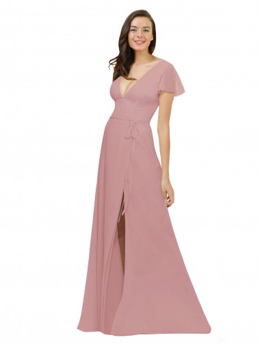 Chiffon V-Neck V-Back A-Line Dusty Pink Bridesmaid Dress / Evening Dress Manchester