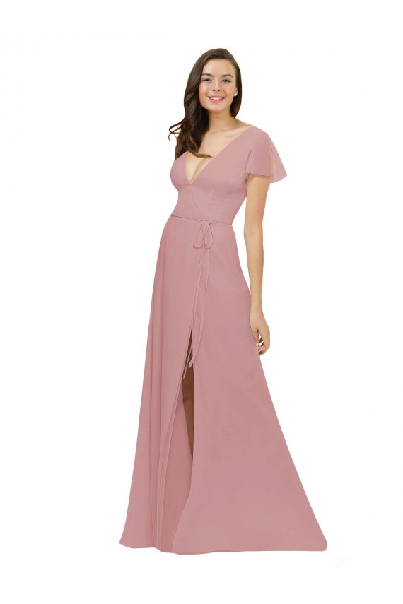 Chiffon V-Neck V-Back A-Line Dusty Pink Bridesmaid Dress / Evening Dress Manchester