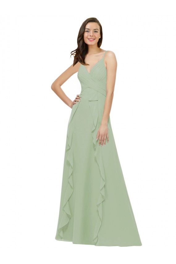 Soft Chiffon V-Neck A-Line Smoke Green Bridesmaid Dress Manchester