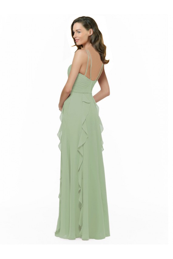 Soft Chiffon V-Neck A-Line Smoke Green Bridesmaid Dress Manchester