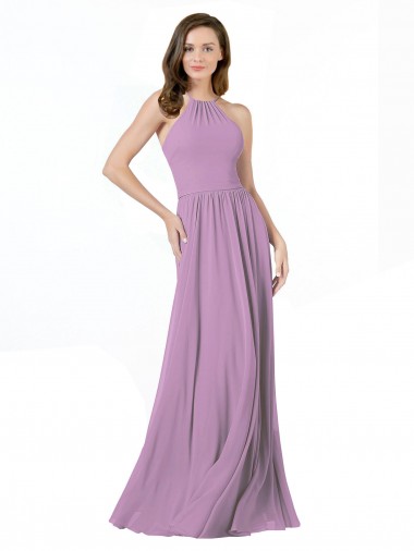 Soft Chiffon Halter Neck A-Line Dark Lavender Bridesmaid Dress Manchester