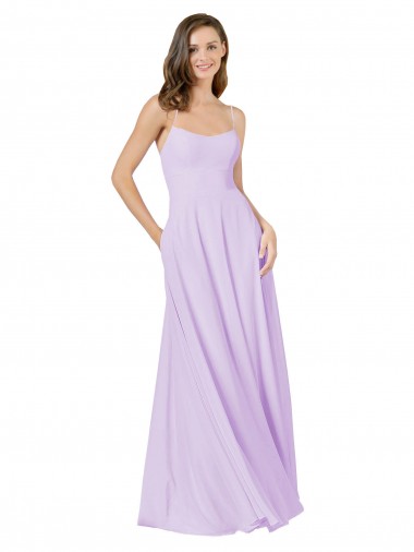 Soft Chiffon Square Neck A-Line Lilac Bridesmaid Gown Manchester