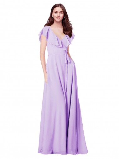 Soft Chiffon V-Neck V-Back A-Line Lilac Bridesmaid Dress / Formal Dress Manchester