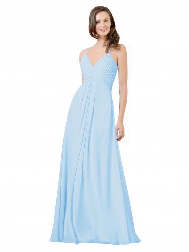 Chiffon V-Neck Keyhole Back A-Line Light Sky Blue Formal Dress / Bridesmaid Dress Manchester