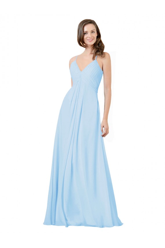 Chiffon V-Neck Keyhole Back A-Line Light Sky Blue Formal Dress / Bridesmaid Dress Manchester
