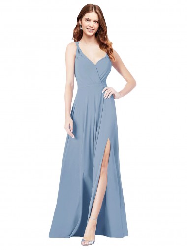 Soft Chiffon V-Neck Keyhole Back A-Line Dusty Blue Formal Dress / Bridesmaid Dress Manchester