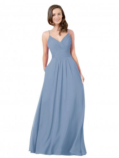 Chiffon V-Neck Open Back A-Line Dusty Blue Bridesmaid Dress / Evening Dress Manchester