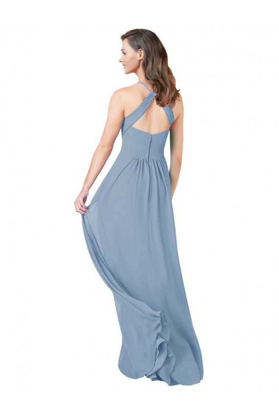 Chiffon Halter Neck Keyhole Back A-Line Dusty Blue Bridesmaid Gowns Manchester