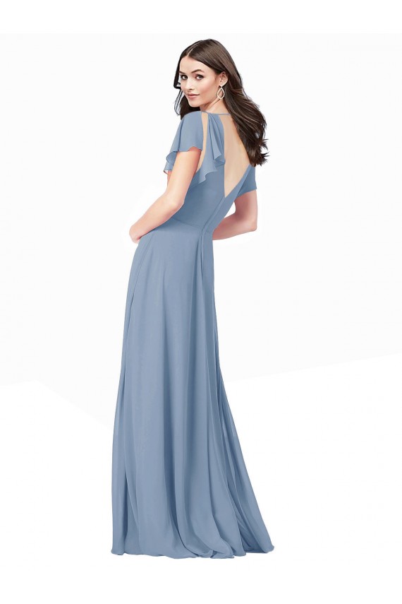 Soft Chiffon V-Neck A-Line Dusty Blue Black Tie Prom Dress / Bridesmaid Dress Manchester