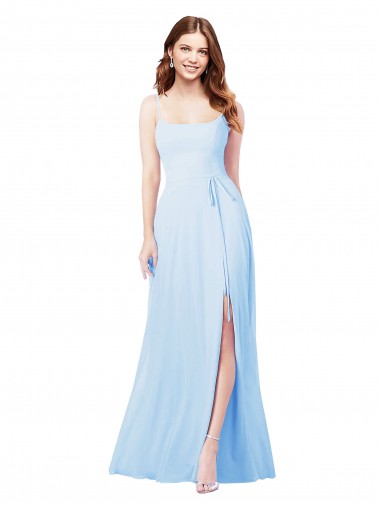Soft Chiffon Square Neck Sheath Light Sky Blue Bridesmaid Dress Manchester