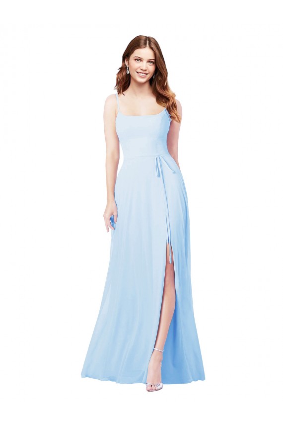 Soft Chiffon Square Neck Sheath Light Sky Blue Bridesmaid Dress Manchester