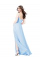 Soft Chiffon Square Neck Sheath Light Sky Blue Bridesmaid Dress Manchester