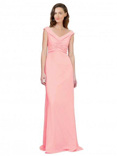 Soft Chiffon V-Neck A-Line Salmon Bridesmaid Dress Manchester