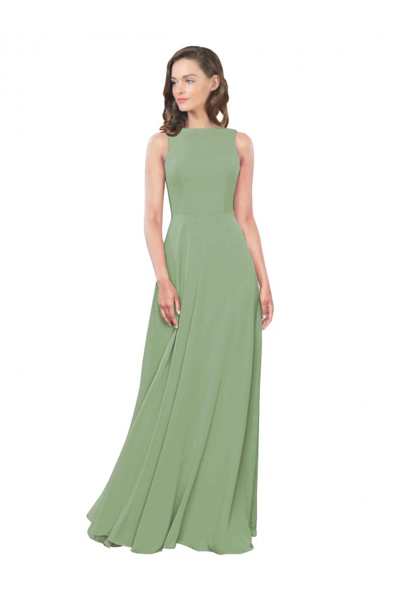 Soft Chiffon High Neck A-Line Seagrass Bridesmaid Dress Manchester