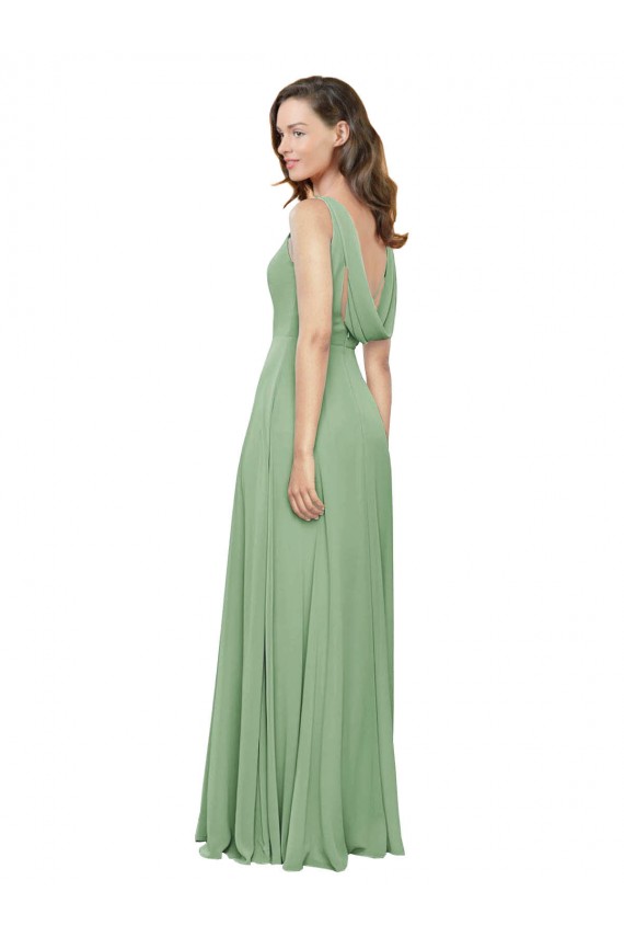 Soft Chiffon High Neck A-Line Seagrass Bridesmaid Dress Manchester