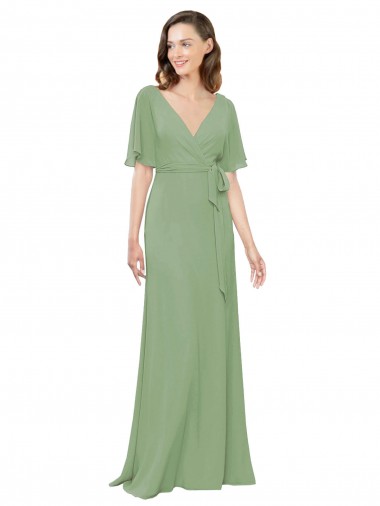 Soft Chiffon V-Neck A-Line Seagrass Bridesmaid Dress Manchester