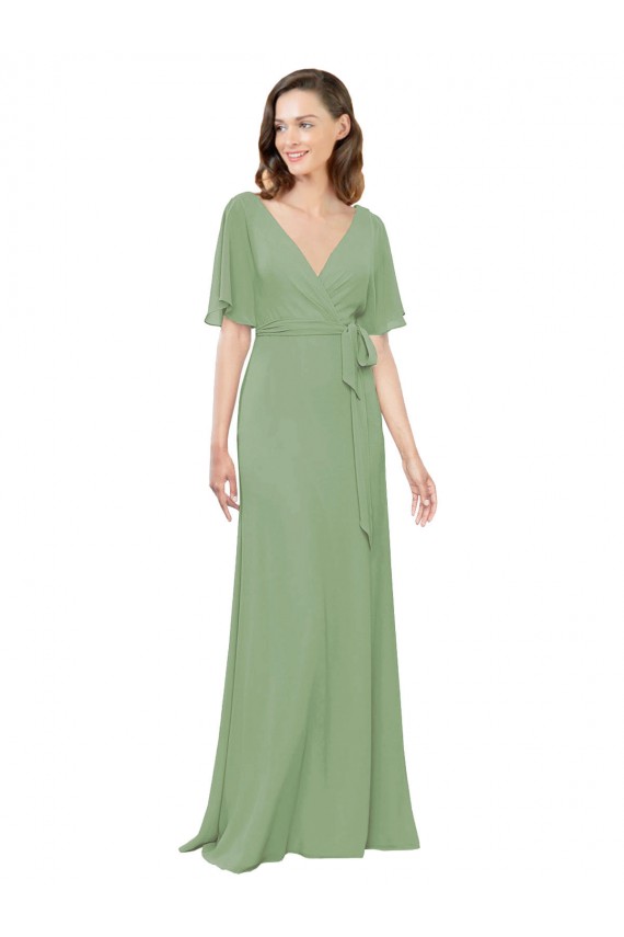 Soft Chiffon V-Neck A-Line Seagrass Bridesmaid Dress Manchester