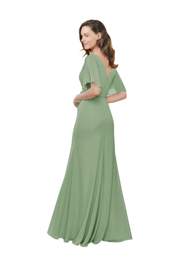 Soft Chiffon V-Neck A-Line Seagrass Bridesmaid Dress Manchester