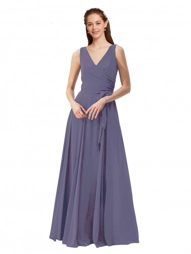 Soft Chiffon V-Neck A-Line Silver Stone Bridesmaid Dress Manchester