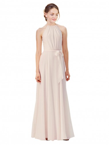 Soft Chiffon High Neck A-Line Cream Pink Bridesmaid Dress Manchester