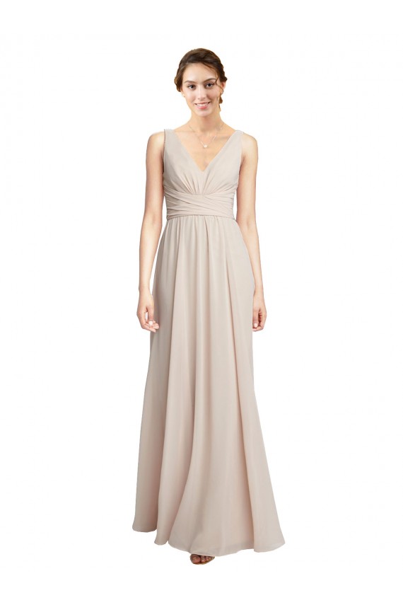 Soft Chiffon V-Neck A-Line Cream Pink Formal Dress / Bridesmaid Dress Manchester
