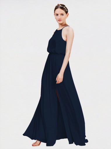 Chiffon Halter Neck A-Line Dark Navy Formal Dress / Bridesmaid Dress Manchester