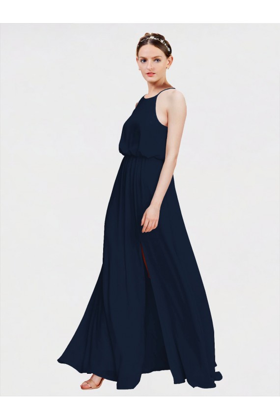 Chiffon Halter Neck A-Line Dark Navy Formal Dress / Bridesmaid Dress Manchester