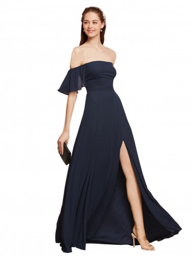 Soft Chiffon Off the Shoulder A-Line Dark Navy Prom Dress / Bridesmaid Dress Manchester