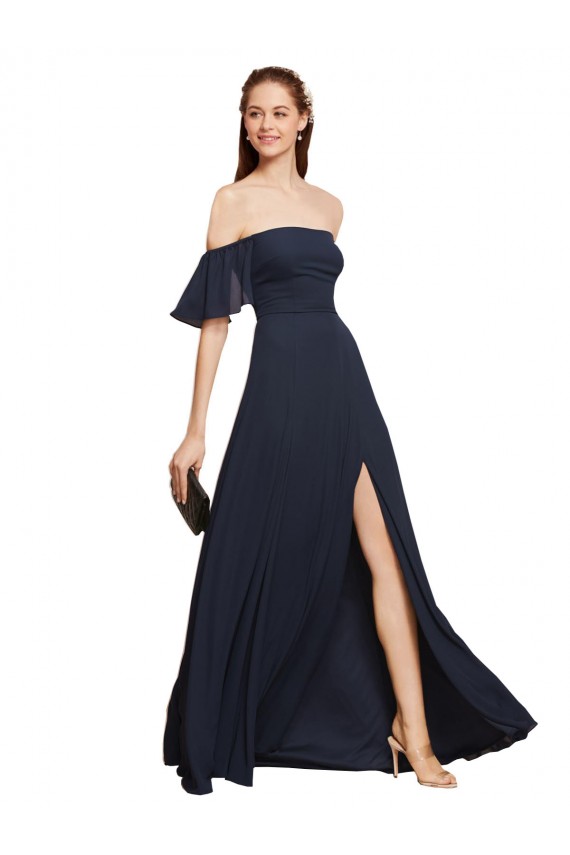 Soft Chiffon Off the Shoulder A-Line Dark Navy Prom Dress / Bridesmaid Dress Manchester