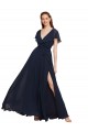 Chiffon V-Neck V-Back A-Line Dark Navy Evening Gowns / Bridesmaid Dresses Manchester