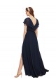 Chiffon V-Neck V-Back A-Line Dark Navy Evening Gowns / Bridesmaid Dresses Manchester