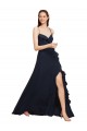 Soft Chiffon V-Neck Open Back A-Line Dark Navy Bridesmaid Dresses Manchester