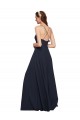 Soft Chiffon V-Neck Open Back A-Line Dark Navy Bridesmaid Dresses Manchester