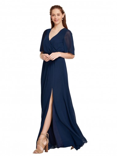 Soft Chiffon V-Neck A-Line Dark Navy Bridesmaid Dress / Formal Dress Manchester