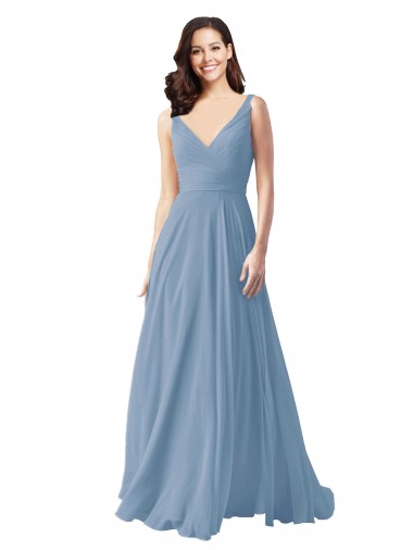 Chiffon V-Neck A-Line Dusty Blue Wedding Party Dress Manchester